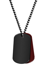 chrome black and red metal tag and necklace.