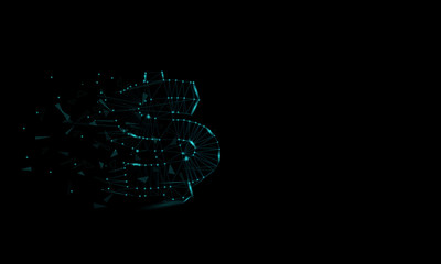 Abstract Dollar futuristic background with low-poly, polygon and triangle. Money currency concept from dots, circles and lines. Molecular concept. Wireframe structure vector Illustration