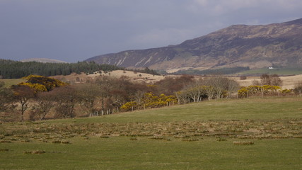 Fr&uuml;hlingslandschaft mit Bergen und T&auml;lern auf der Insel Arran, Schottland