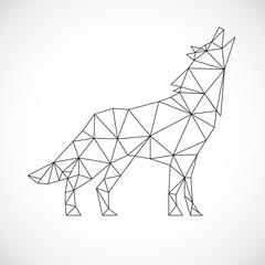 Vector polygonal triangular illustration of animal wolf. Origami style outline geometric wolf