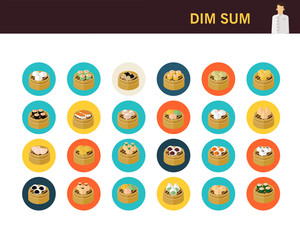 Dim sum concept flat icons.