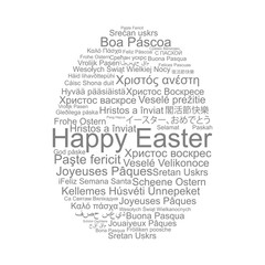 Happy Easter in different languages in egg, word tag cloud, vector