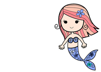 pink hair mermaid fish cartoon nursery art