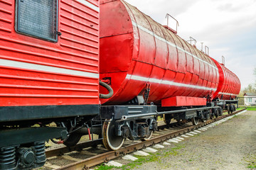 Naklejka premium Red fire train on the track.