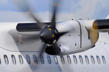Airplane propeller running