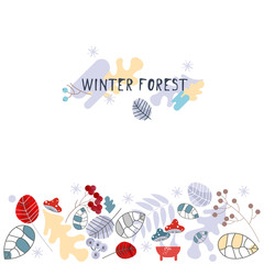 Set of Winter pattern. Decorating winter plant pictures. Vector