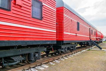 Obraz premium Red fire train on the track.