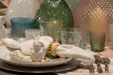 Easter table setting with bunny