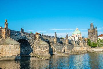 Charles Bridge in Prague, Czech republic on a sunny day