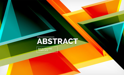Triangles repetiton geometric abstract background, multicolored glossy triangular shapes, hi-tech poster cover design or web presentation template with copy space