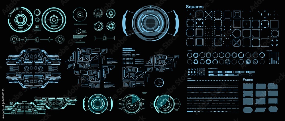 Poster hud futuristic virtual graphic touch user interface, target. hud dashboard display