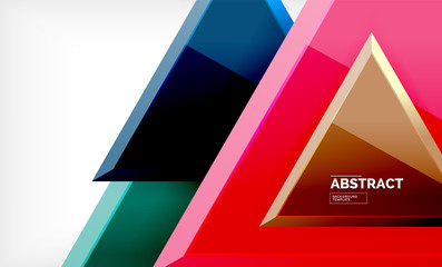 Triangles repetiton geometric abstract background, multicolored glossy triangular shapes, hi-tech poster cover design or web presentation template with copy space