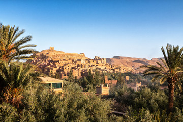 Fototapeta na wymiar Amazing view of Kasbah Ait Ben Haddou near Ouarzazate in the Atlas Mountains of Morocco. UNESCO World Heritage Site since 1987. Artistic picture. Beauty world.
