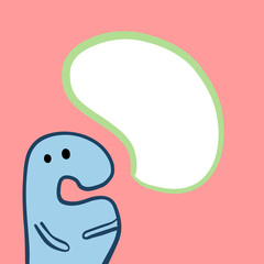Funny blue monster on pink font and speech bubble hand drawn illustration