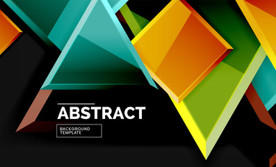 Glossy mosaic style geometric shapes - squares and triangles on black