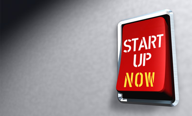 start up symbol, red switch with caption "start up now" free copy space