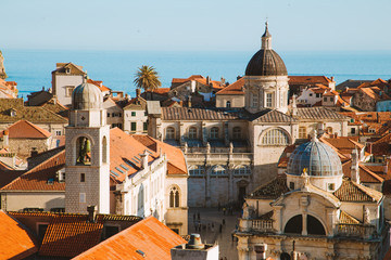 Dubrovnik terra cotta rooftops at sunset, Dalmatia, Croatia