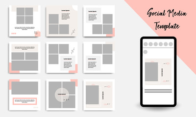 ditable square abstract geometric banner template for social media post. Peach, brown and white frame color. Minimal design background vector illustration