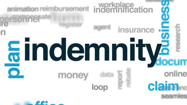 Indemnity animated word cloud. Kinetic typography.