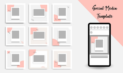 ditable square abstract geometric banner template for social media post. Peach, brown and white frame color. Minimal design background vector illustration