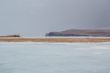 winter landscape with lake and sky