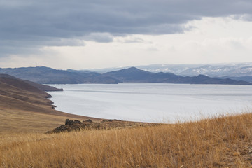 iced lake in the mountains