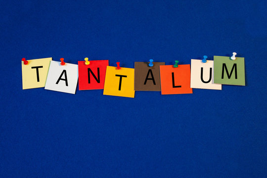 Tantalum – one of a complete periodic table series of element names - educational sign or design for teaching chemistry.