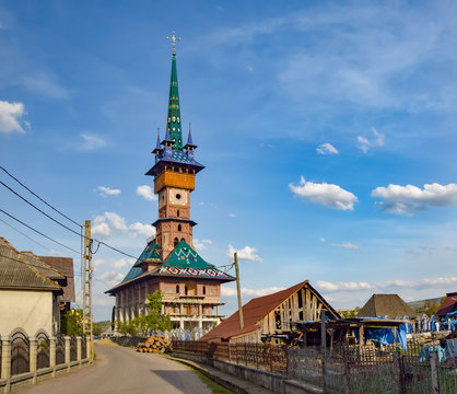 Traditional maramures neo-gothic church in Sapanta village, Romania