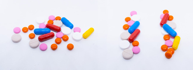 Fototapeta na wymiar A handful of pills. Pill, Capsule, Medicine on a white background.