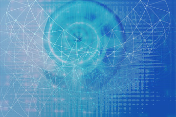 virtual display, on the technological background, network interface, blue background.