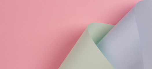 Abstract geometric shape pastel pink, green, blue color paper composition