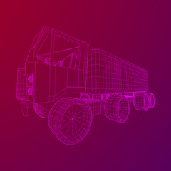 Truck or lorry car. Cargo vehicle model wireframe low poly mesh vector illustration