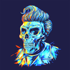 Pompadour Skull Head. a skull head with a cool hairstyle of the 50s.