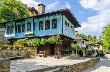 The two-vaulted bridge and the Sakova   house in the Architectural And Ethnographic Complex Etar - an open-air museum near   the city of Gabrovo