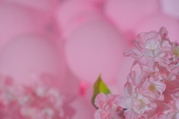 Artificial flowers on a pink ball background