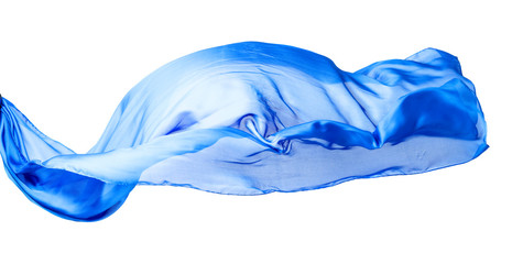 Smooth elegant blue transparent cloth isolated on white background.