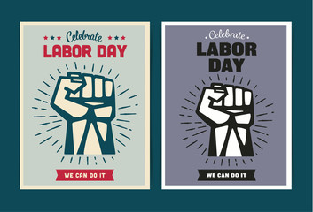 Labor Day poster template with clenched fist. Vector illustration.