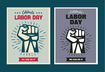 Labor Day poster template with clenched fist. Vector illustration.