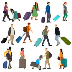 People with luggage vector illustration set