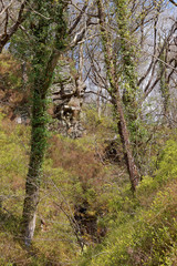 View of the rock formation on the tourist trail in the mountains of Snowdonia, Wales.