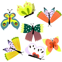 Collection of  colorful  butterflies on the white background. Decorative design elements.