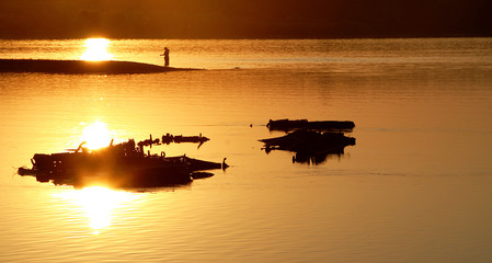 boat at sunset