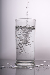 pouring water into a glass