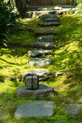 Stone and stair in japanese garden. Kyoto, Japan
