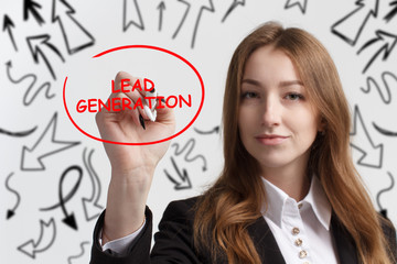 Business, technology, internet and networking concept. Young entrepreneur showing keyword: Lead...