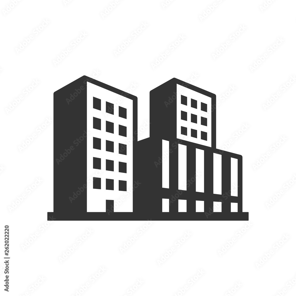 Poster group of realistic buildings with square windows. building construction vector icon isolated on whit