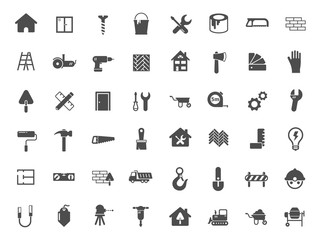 building construction large vector icons set. work tools for construction and home repair web icons for web, mobile and user interface design isolated on white background