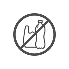 stop using plastic bags and bottles outline vector icon isolated on white background. say no to plastic bag. plastic forbidden sign. stop plastic pollution to save environment and ecology of earth