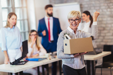 New member of team, newcomer, applauding to female employee, congratulating office worker with promotion