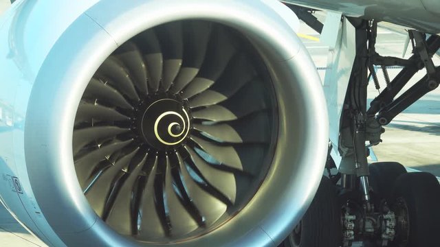 Airplane Jet Engine Spinning blades are moving